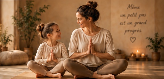 Moment de yoga partagé entre une adulte et une enfant